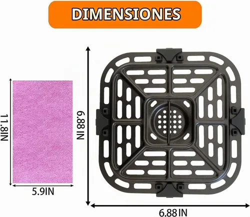 Vista 6 de Placa cuadrada de 2 cuartos de galón para freidora de aire instantánea, sartén de freidora de aire mejorada, bandeja de placa de inserción, estante
