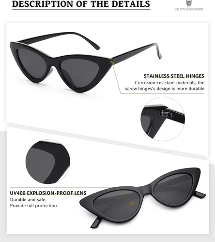Vista 2 de Livhò Gafas de sol retro vintage angostas ojo de gato para mujer, con marco de plástico