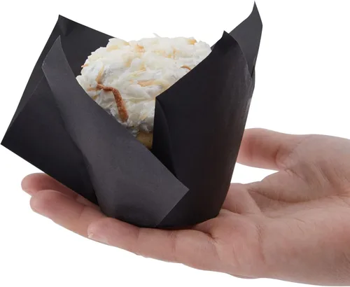 Vista 6 de Juvale Revestimientos para cupcakes – 2 x 3.5 pulgadas, negro, paquete de 100 – Revestimientos de tulipanes para cupcakes para hornear y fiestas