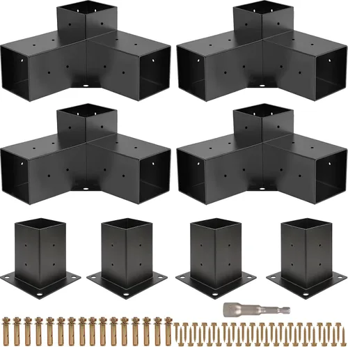 Vista 11 de Kit de pérgola Grehitk - Soporte de esquina de ángulo recto de 5 vías para bricolaje Base de poste de madera para cenadores, patio, cabaña