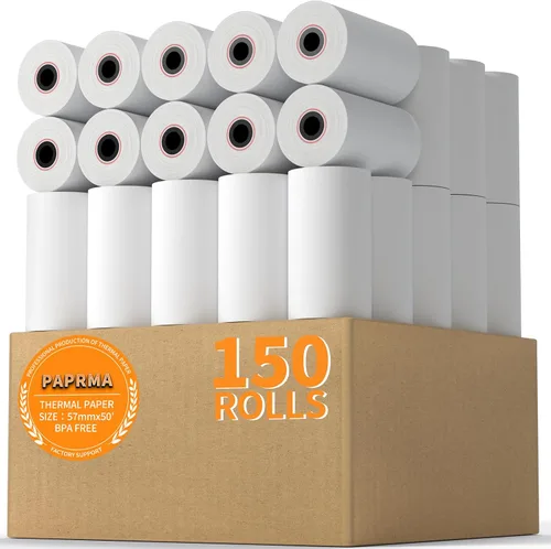 Vista 16 de rollos de papel térmico comprobante, 2 1/4 pulgadas x 50 pies (100 rollos), Blanco