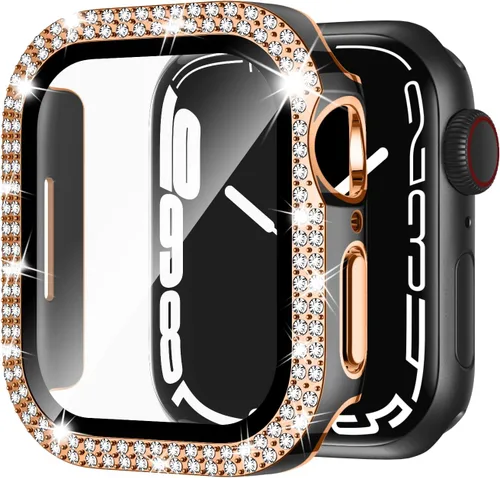 Vista 18 de Adepoy Funda para Apple Watch de 38 mm Serie 3/2/1 con protector de pantalla de vidrio templado, doble Bling Case Crystal Diamonds Bumper Total Hard