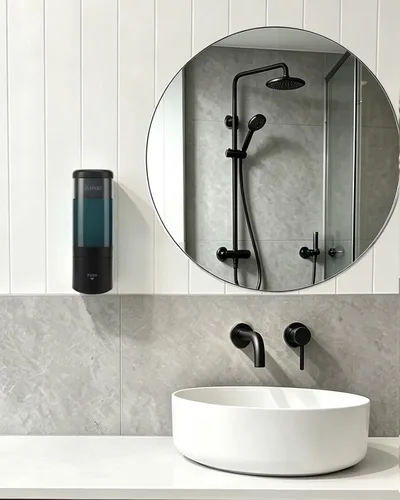 Vista 7 de AIKE Dispensador de jabón líquido para montaje en pared, 16 oz para baño Negro