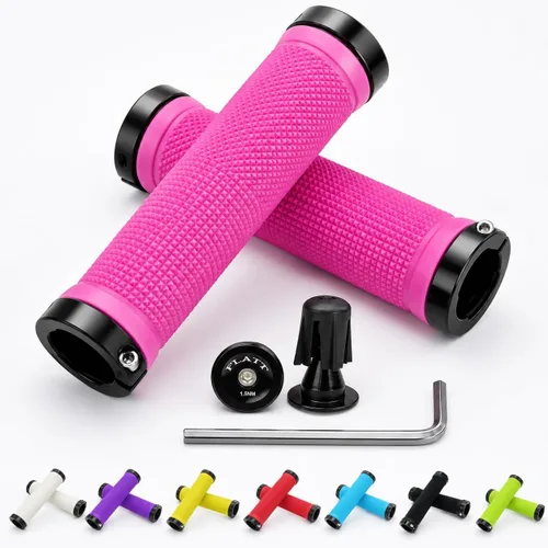 Vista 13 de PLATT - Puños de manillar de bicicleta con gomas de goma coloridas Puños de bicicleta cómodos para bicicletas BMX/MTB verde (Green+End Caps)