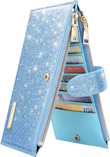 Vista 38 de Billetera de mujer con bloqueo RFID de gran capacidad, organizador multitarjetas, billetera plegable para mujer con bolsillo con cremallera