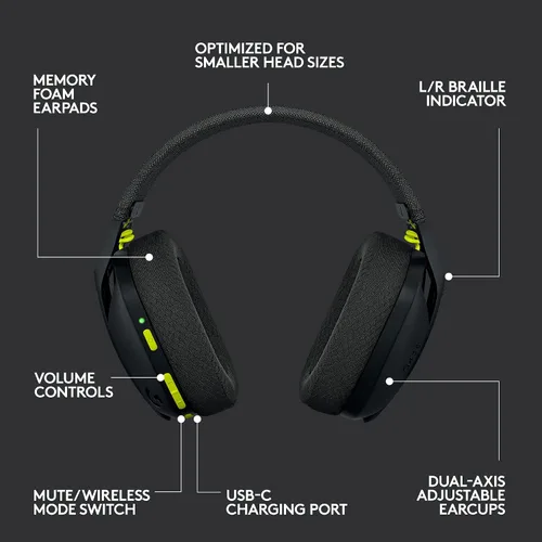 Vista 8 de Logitech G 435 Lightspeed & Bluetooth - Auriculares inalámbricos para juegos, ligeros sobre la oreja, micrófonos integrados, batería de 18 horas