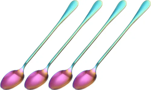 Vista 12 de uxcell Juego de 4 cucharas de mango largo, cuchara de helado de acero inoxidable de 7.5 pulgadas, cucharas de café para mezclar, bebidas, café (azul)