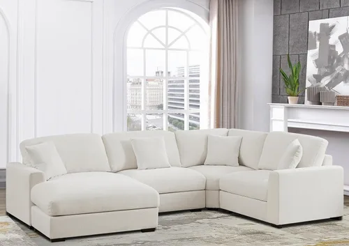 Vista 7 de Sofá modular Cloud de 212 pulgadas con tumbona grande, profundo y cómodo, sofás seccionales en forma de L de gran tamaño para sala de estar, Blanco