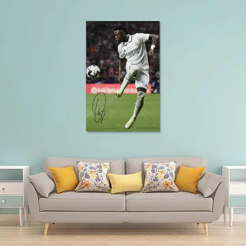 Vista 2 de LOGAUT Vinicius Jr Poster Vini Jr - Póster de fútbol firmado para pared, pintura estética para decoración del hogar, (V5114), sin marco, 12 x 18