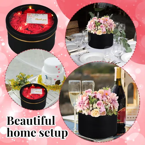 Vista 5 de Nuenen 2 cajas de regalo redondas con tapas, luz LED de espuma floral, tarjetas de felicitación florales, arreglos florales, suministros para San