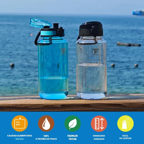 Vista 5 de Fanhaw Botella de agua Tritan transparente de 32 onzas, sin BPA y a prueba de fugas, boca ancha con tapa antipolvo, botella de plástico reutilizable