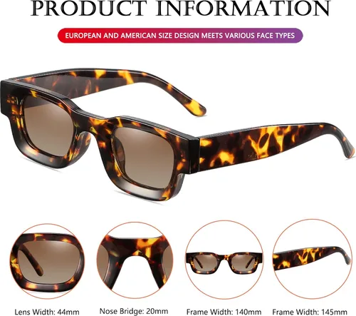 Vista 6 de AIEYEZO Lentes de sol rectangulares gruesos y modernos para mujeres y hombres, estilo retro de los años 90, cuadrados, polarizados