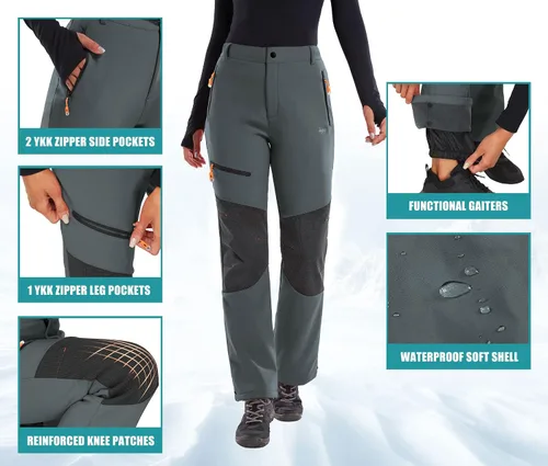 Vista 4 de IUGA Pantalones de nieve para mujer, impermeables, aislados, softshell, con forro polar, para snowboard, 4 bolsillos