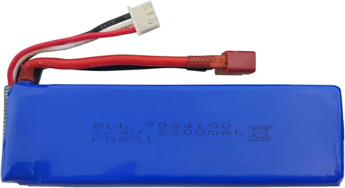 Vista 2 de Batería de litio de 2 piezas de 7.4 V 2200 mAh con cargador 2 en 1 para WLtoys K949 10428 10428-A L202 RC control remoto de alta velocidad
