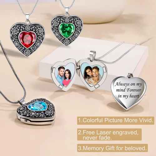 Vista 4 de Fanery Sue Collar con medallón de corazón que tiene capacidad para 2 fotos para mujeres, diseño de girasol, rosa plateada, fotos personalizadas