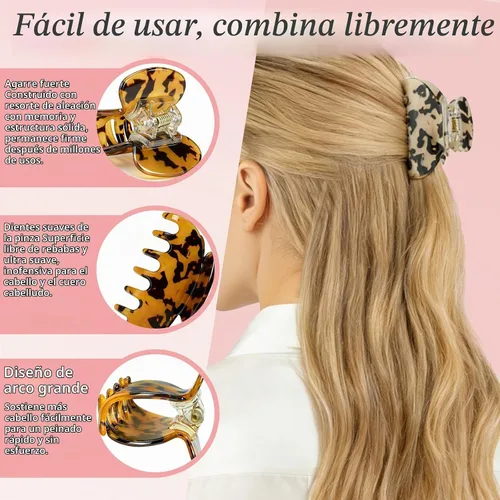 Vista 5 de JIRIS 2 pinzas para el pelo de 2.75 pulgadas, pinzas de plátano, pasadores de tortuga, celuloide, diseño francés, pasadores de celuloide