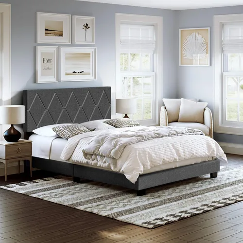 Vista 19 de Boyd Sleep Cama tapizada de lino negro con cabecera ajustable, tamaño individual, con base o somier calificado para su uso