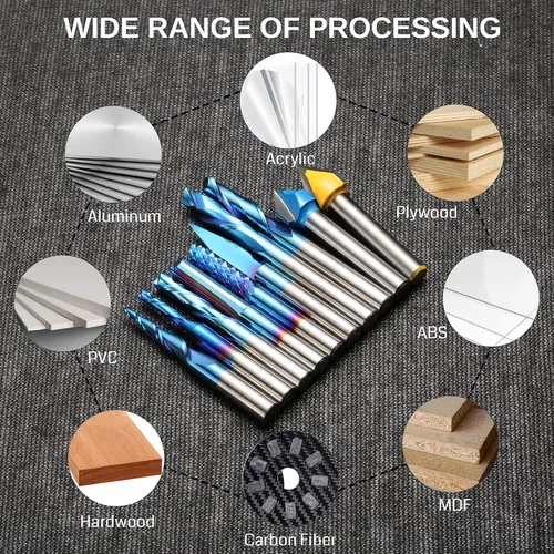 Vista 7 de Genmitsu Colección de brocas de enrutador CNC de uso general, vástago de 1/4", revestimiento azul nano, MC10A