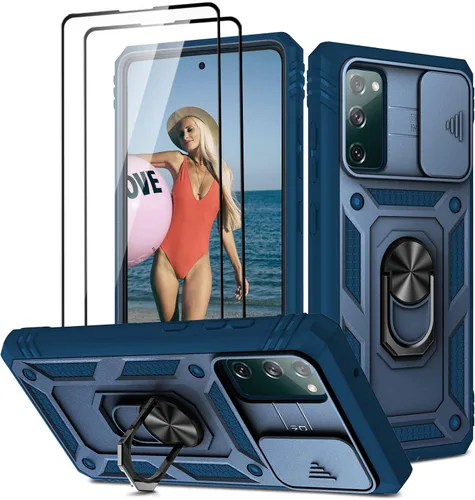 Vista 12 de Jeylly Funda para Galaxy A12 con cubierta deslizante para cámara, protector de pantalla de vidrio templado, protección híbrida de policarbonato duro