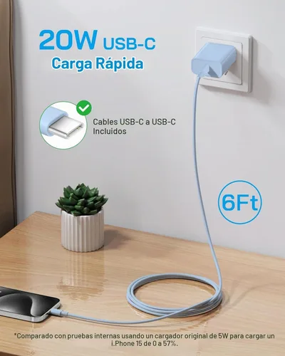 Vista 3 de Paquete de 3 bloques de carga rápida AISNI compatibles con iPhone 17, 16, 15, cargador USB C de carga rápida, cable de carga larga tipo C de 6 pies