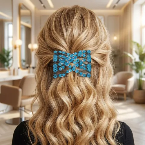 Vista 5 de LOVEF Paquete de 2 peines elásticos con cuentas mágicas, hechas a mano con doble alambre de metal para mujeres y niñas (color aleatorio)
