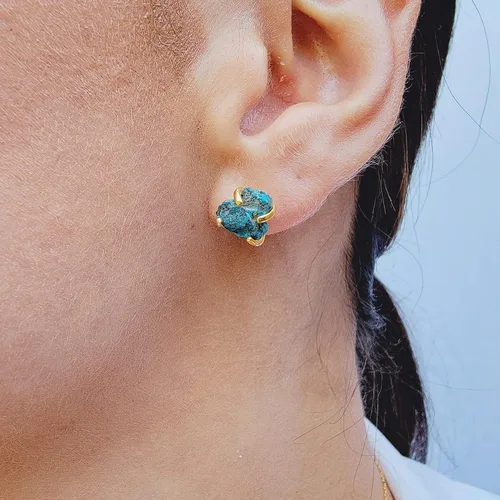 Vista 87 de Aretes de piedra preciosa natural en bruto con oro amarillo sobre plata de ley 925, 6 a 0.276 in, regalo de piedra de nacimiento de calidad genuina