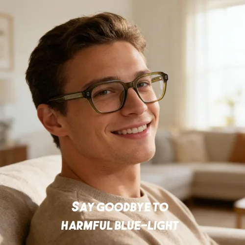 Vista 6 de Dollger Gafas de luz azul para hombre, estilo vintage, rectangular, con marco grueso, sin receta, para computadora, juegos, uso del teléfono