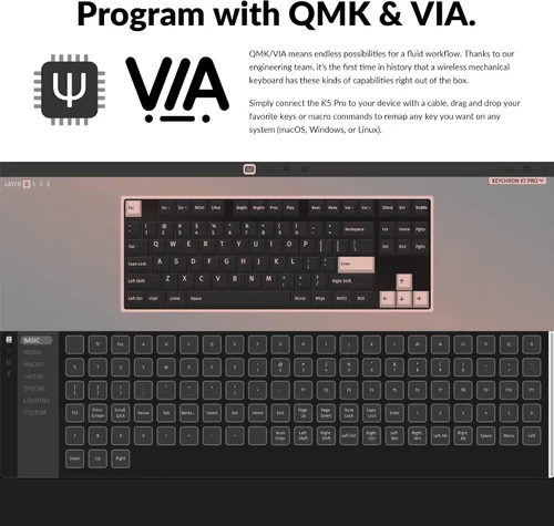 Vista 2 de Keychron K1 Pro TKL Layout Ultra-Slim QMKVIA Teclado mecánico inalámbrico con cable USB Bluetooth personalizado con interruptor rojo Gateron