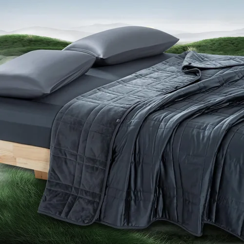 Vista 13 de OMYSTYLE Manta pesada reversible de 48x72 pulgadas y 15 libras para adultos, manta doble cara con peso de felpa corta cálida y tela Tencel fresca