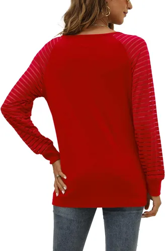 Vista 4 de WEESO Blusa de manga larga para mujer, estilo casual, cuello en V, holgada, a la moda, 2023