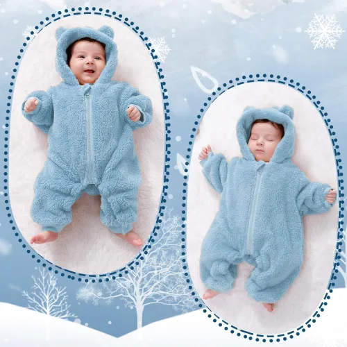 Vista 6 de AiWMGL Traje de oso para bebé recién nacido, traje de forro polar con capucha para invierno Azul