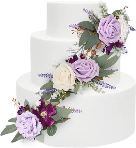 Vista 14 de Rinlong 3Pcs Premade Cake Flowers, Pampas Beige Wedding Cake Decor Beige y almendra