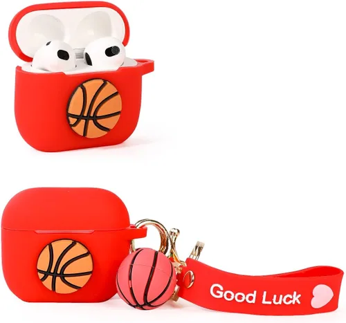 Vista 6 de Funda para AirPods de tercera generación con mosquetón de cordón para muñeca, bonita funda protectora de silicona a prueba de golpes con múltiples