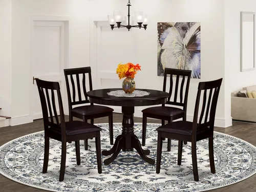 Vista 2 de East West Furniture ANTI5-CAP-LC - Juego de muebles de comedor de 5 piezas, incluye una mesa de cocina redonda con pedestal y 4 sillas de comedor