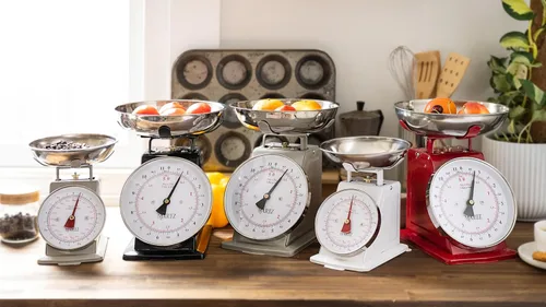 Vista 8 de MARLIZ Báscula de cocina retro pequeña 4.4Lb/4.4 lbs con 2 cuencos blanco Esfera mecánica Vintage Pesa para alimentos bascula