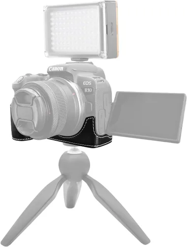 Vista 7 de Rieibi Funda EOS R10 - Media funda de piel sintética de calidad para cámara sin espejo Canon EOS R10 - Negro