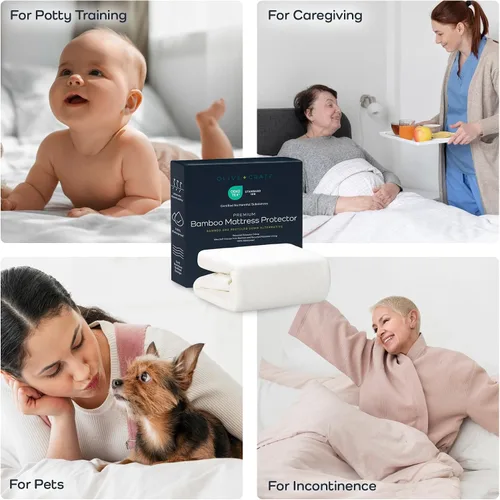 Vista 9 de Olive + Crate Protector de colchón de bambú 100% viscosa, funda de colchón de bambú de enfriamiento eco-consciente, protección hipoalergénica