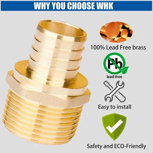 Vista 3 de WHK Paquete de 6 adaptadores PEX-B macho NPT (MNPT) de 1 pulgada x 1 pulgada