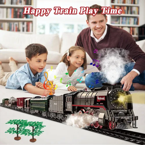 Vista 6 de Juego de Tren para Niños, Juguetes de Tren Eléctrico con Luces Realistas, Sonidos y Humo, Modelo de Tren de Navidad, Regalos para Niños Pequeños