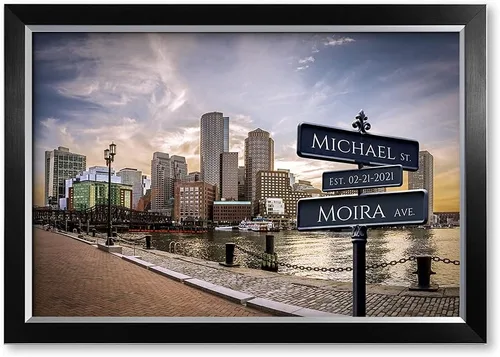 Vista 40 de IPIC - Personalized Framed Canvas with Custom Street Sign in Boston Personalized Street Signs with Names, Custom Canvas Print, Boston Sunset