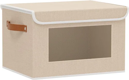 Vista 23 de Cajas de almacenamiento plegables con tapas, organizadores de armario de lino, contenedores de almacenamiento de 10.2 x 7.8 x 6.7 pulgadas para Beige