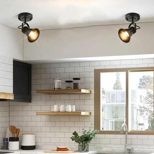 Vista 7 de KEESFU Iluminación de pista mini industrial para techo, luces de punto negras para interiores con cabezal de luz ajustable multidireccional, foco