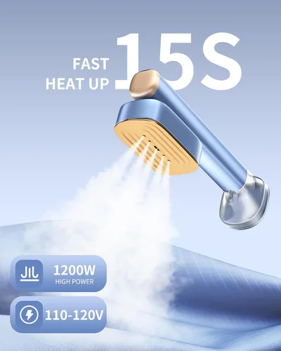 Vista 3 de MIYOKO Vaporizador de ropa 2 en 1, plancha de vapor de mano de 1200 W con dos tanques de agua (3.38 y 6.09 Oz.), calentamiento rápido de 15 s, vapor