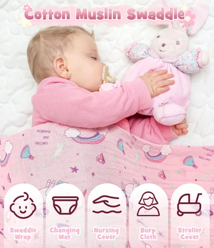 Vista 4 de Golray Regalos de baby shower para niñas, cestas de regalo para bebé niña con sonajero, conjunto de manta/enterizo, cosas esenciales para recién