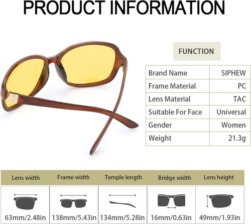 Vista 4 de SIPHEW Gafas de visión nocturna HD para mujeres que conducen, lentes polarizados de conducción nocturna, lentes amarillas antirreflejos para la noche