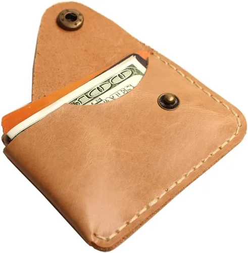Vista 5 de Handmade cowhide card holder ultra-thin mini portable front pocket card case (Light yellow)