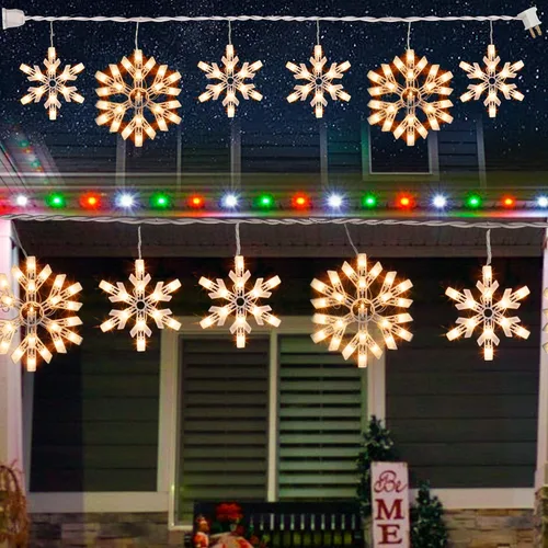 Vista 9 de Dazzle Bright Luces navideñas de copo de nieve para exteriores, 100 unidades de 8.5 pies conectables, impermeables, luces de carámbano de Navidad