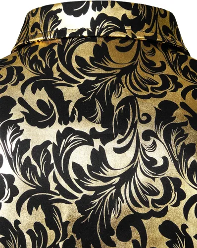 Vista 6 de ZEROYAA Men's Luxury Paisley Floral Printed Button Down Shirt Zhcl36-negro oro