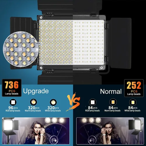 Vista 10 de GVM - Luz de video LED RGB con control Bluetooth, kit de iluminación de video 1000D PRO de 360° a todo color con 736 cuentas LED, 2 paquetes de luz