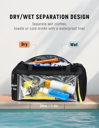 Vista 2 de SKYSPER Bolsa deportiva pequeña de 30L con bolsillo húmedo para deportes, viajes, fitness y entrenamiento para hombres y mujeres (negro)